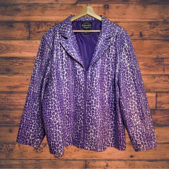 Selene Purple Cheetah Print Velvet Zip Front Jacket 3X - Picture 1 of 4